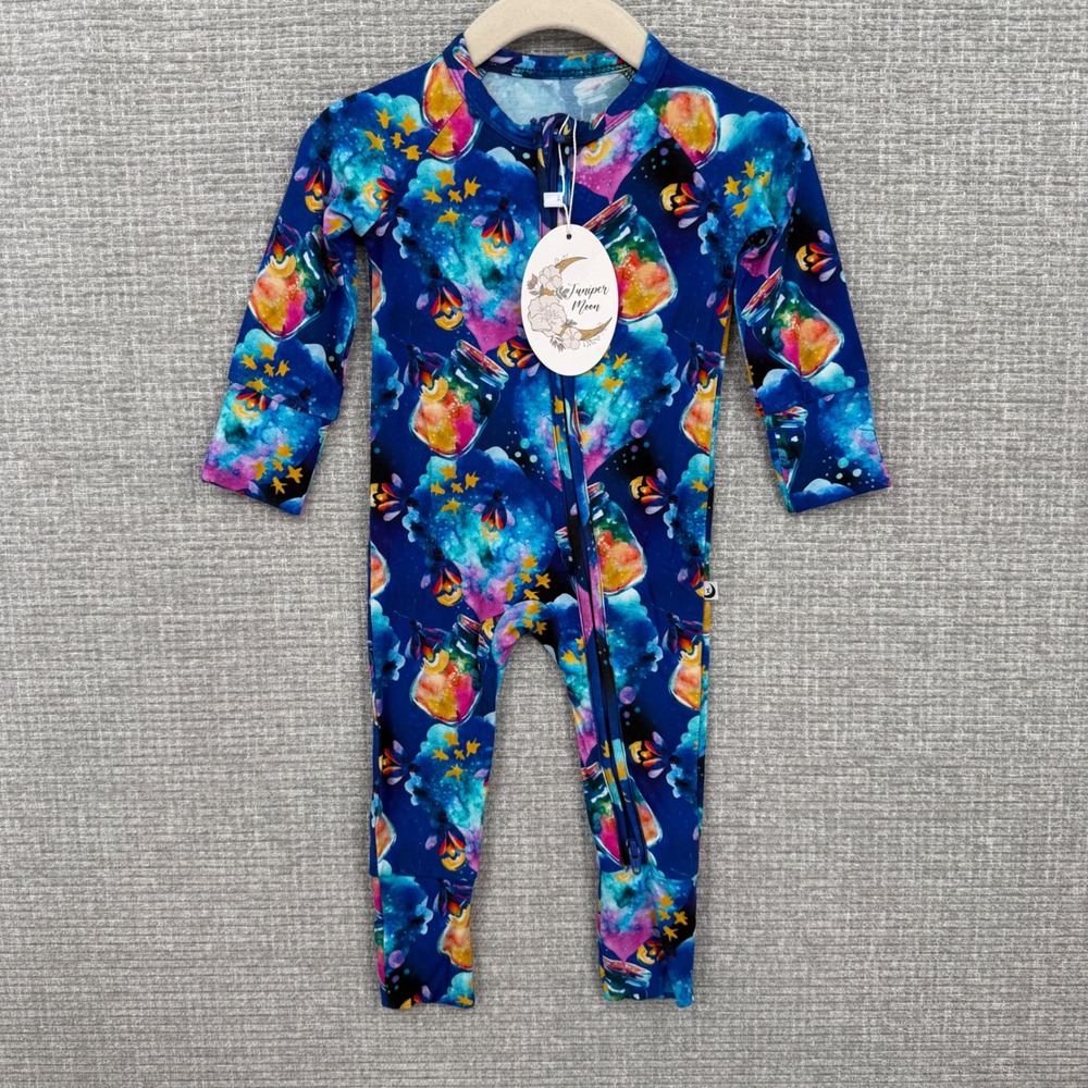 Bamboo Baby Juniper Moon Long Sleeve Footed Pajamas Sleepsuit Galaxy Stars‎ Blue
